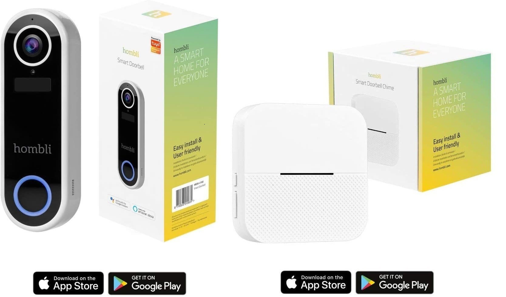 Pack sonnette connectée 1080p + Carillon Smart Doorbell Hombli