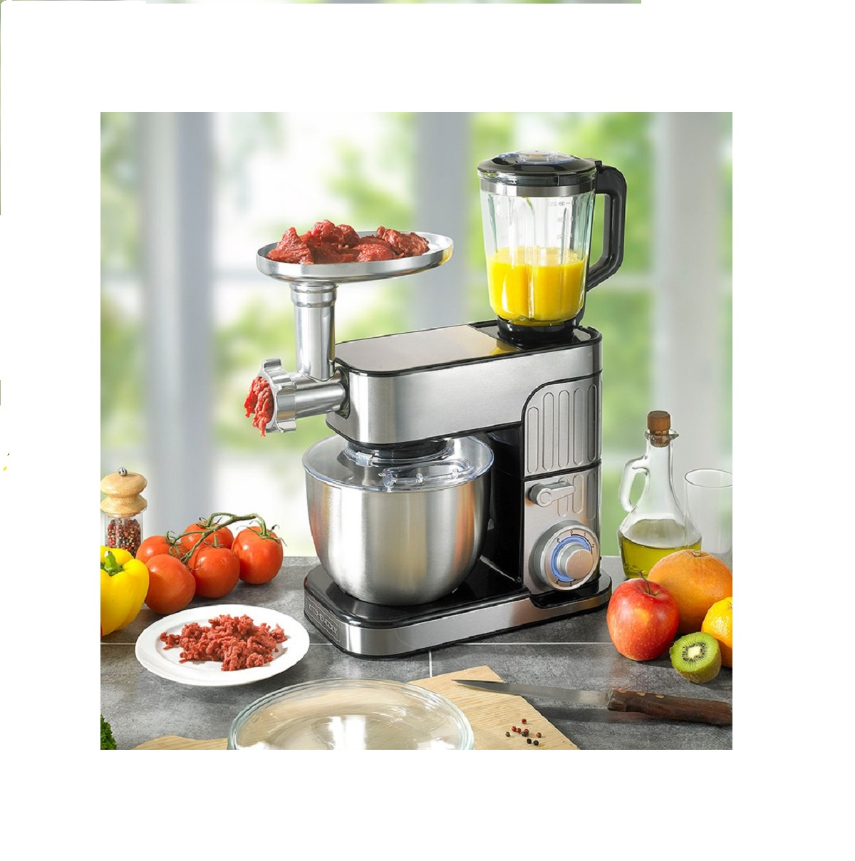 Robot pétrin multifonction Antara Pro - 5.5L - 3 en 1 - 1300W - Inox Gris