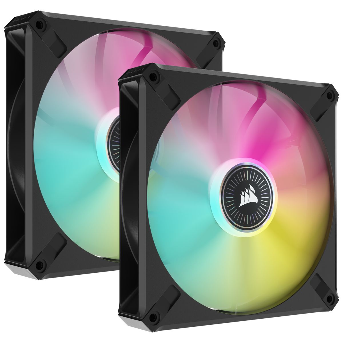 Deux ventilateurs iCUE ML140 RGB ELITE Premium 140mm avec iCUE Lighting Node CORE