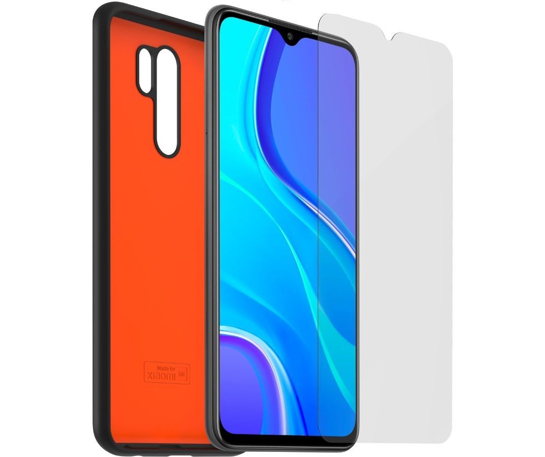 Pack Coque TPU + Verre trempé pour REDMI 9 Noir