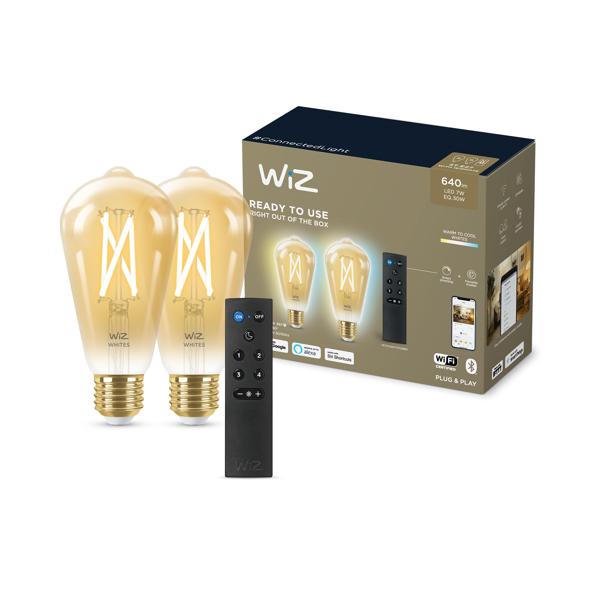 2 ampoules connectées E27 - Blanc variable + Télécommande