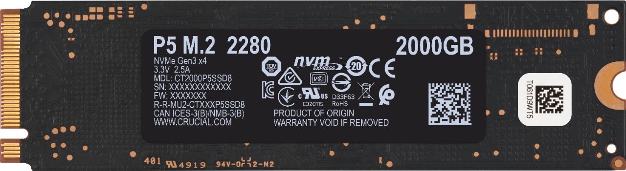 Disque SSD P5 2 TB PCIe M.2 2280 Crucial 