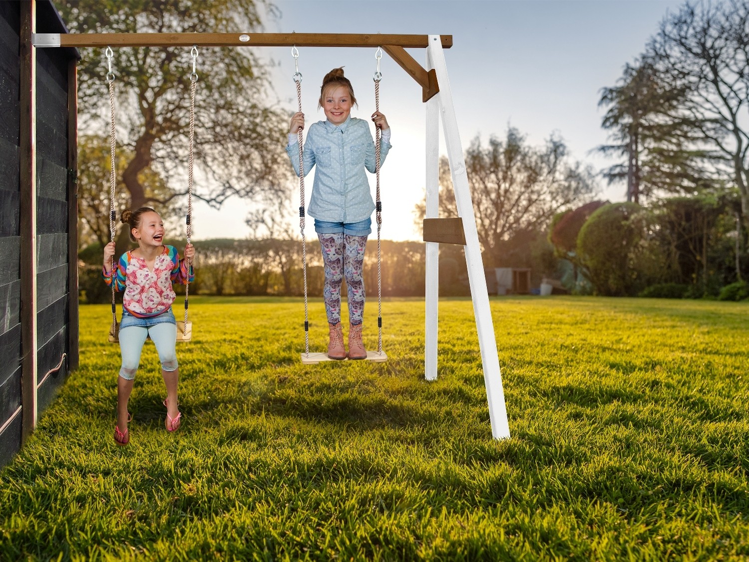 Portique Balançoire en Bois 2 agrès Wall mount