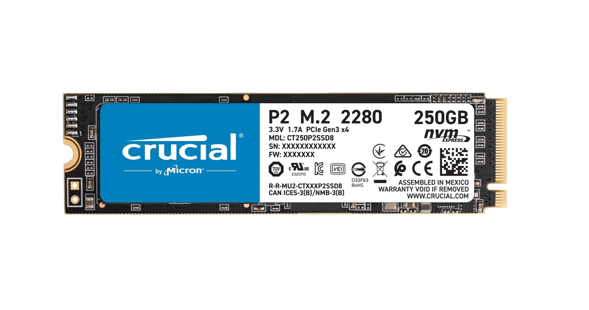 Disque SSD M.2 P2 3D Nand 250 Go Crucial