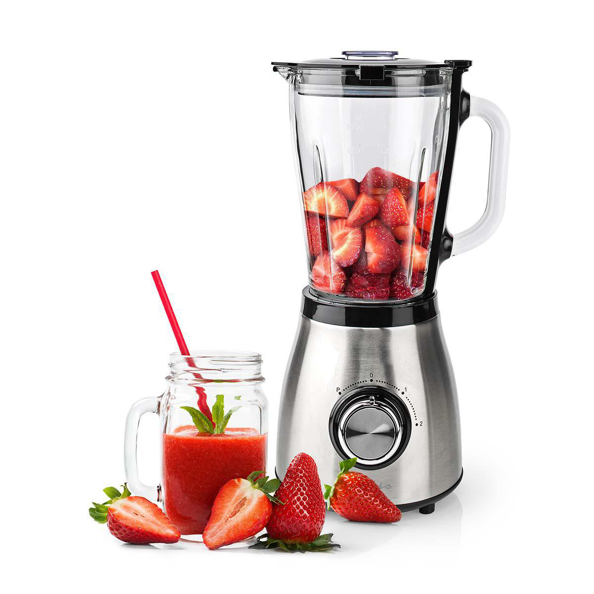 blender nedis 800w 1.5l verre 2 reglages de vitesses inox