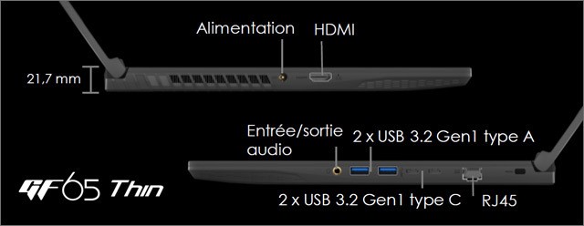 MSI GF63 - Réseau et connectique