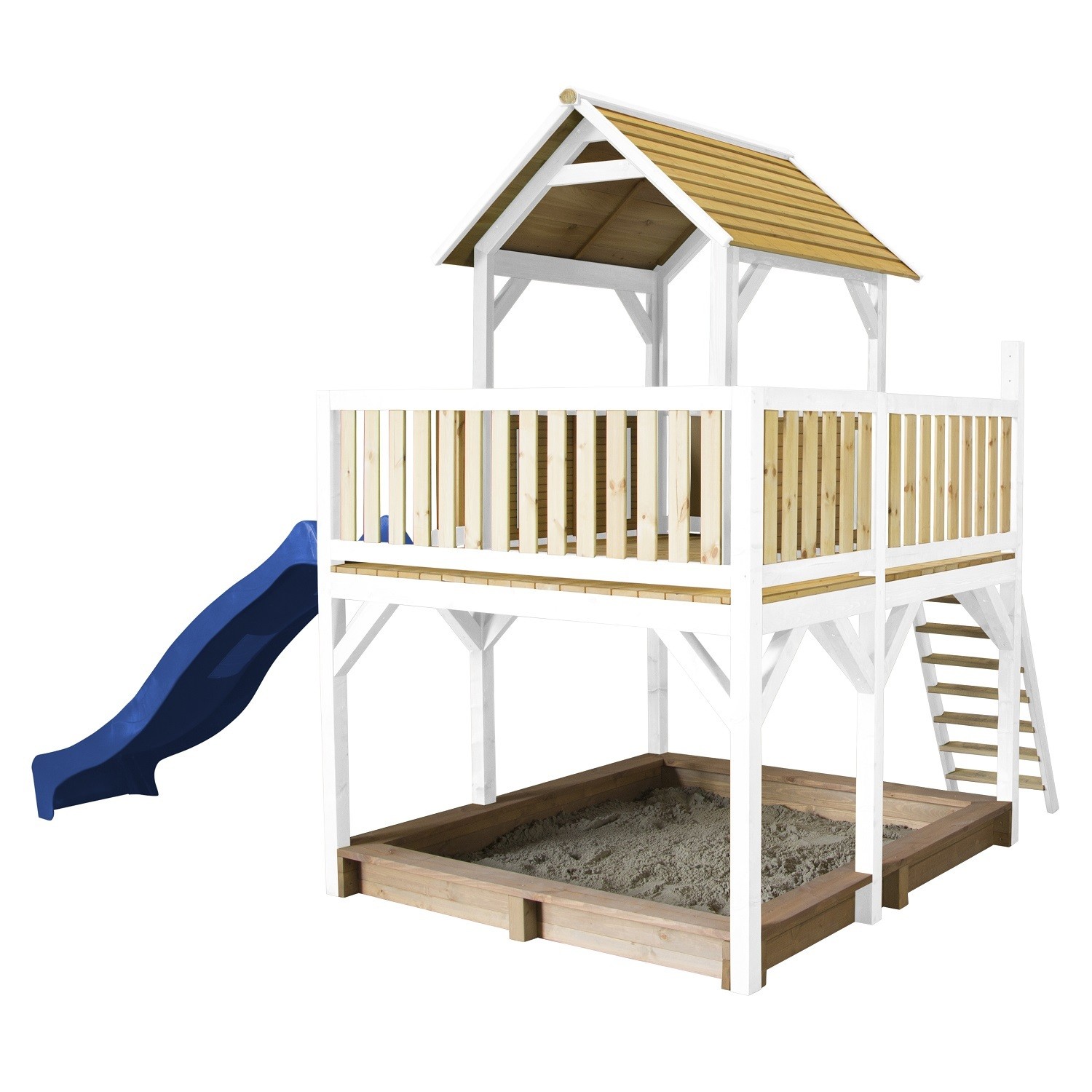 Atka Play Tower Bruin/wit - avec toboggan bleu