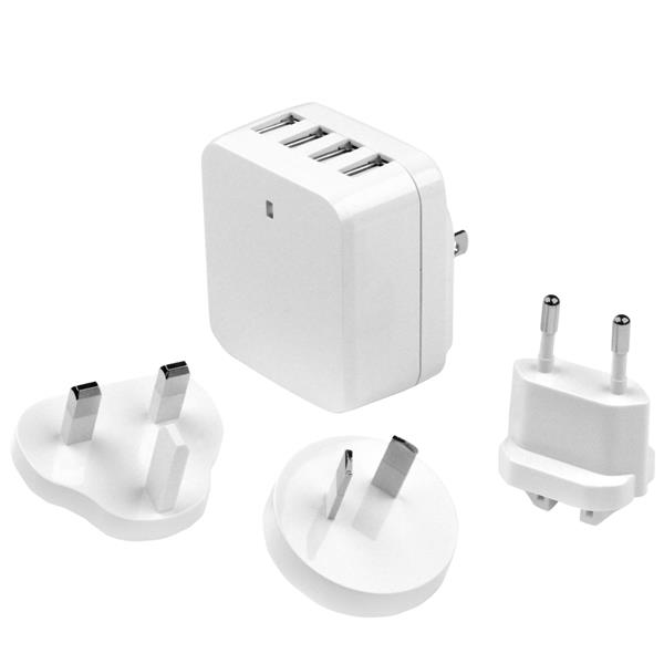 Large Image for Thumbnail 4 for Chargeur mural USB Ã  4 ports - (34 W/6,8 A) - Chargeur de voyage international - Blanc