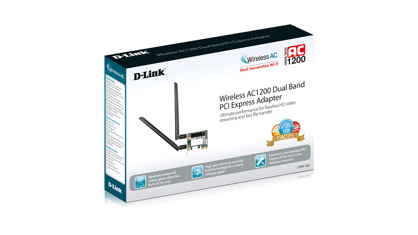 DWA-582 - Carte PCI Express Wi-Fi AC1200 Mbps Dual-Band (N300 + AC900)