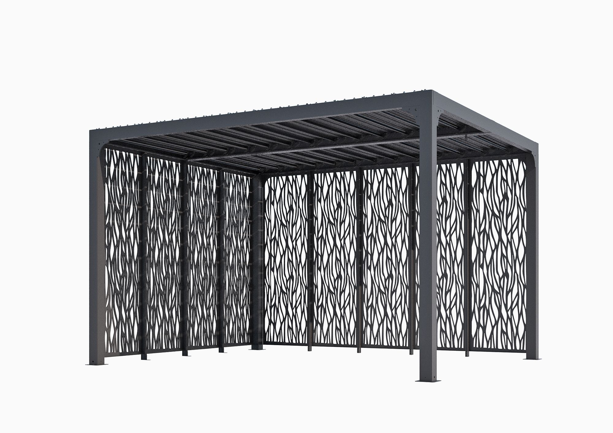 Pergola bioclimatique Aluminium avec panneaux moucharabieh coloris gris