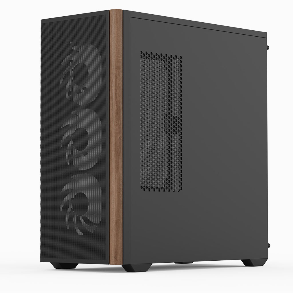 AeroCool D501A-G-BK V2 Boîtier PC Moyen Tour Noir – Panneau Avant Mesh & Bois Tendance, Support AIO 360 Mm