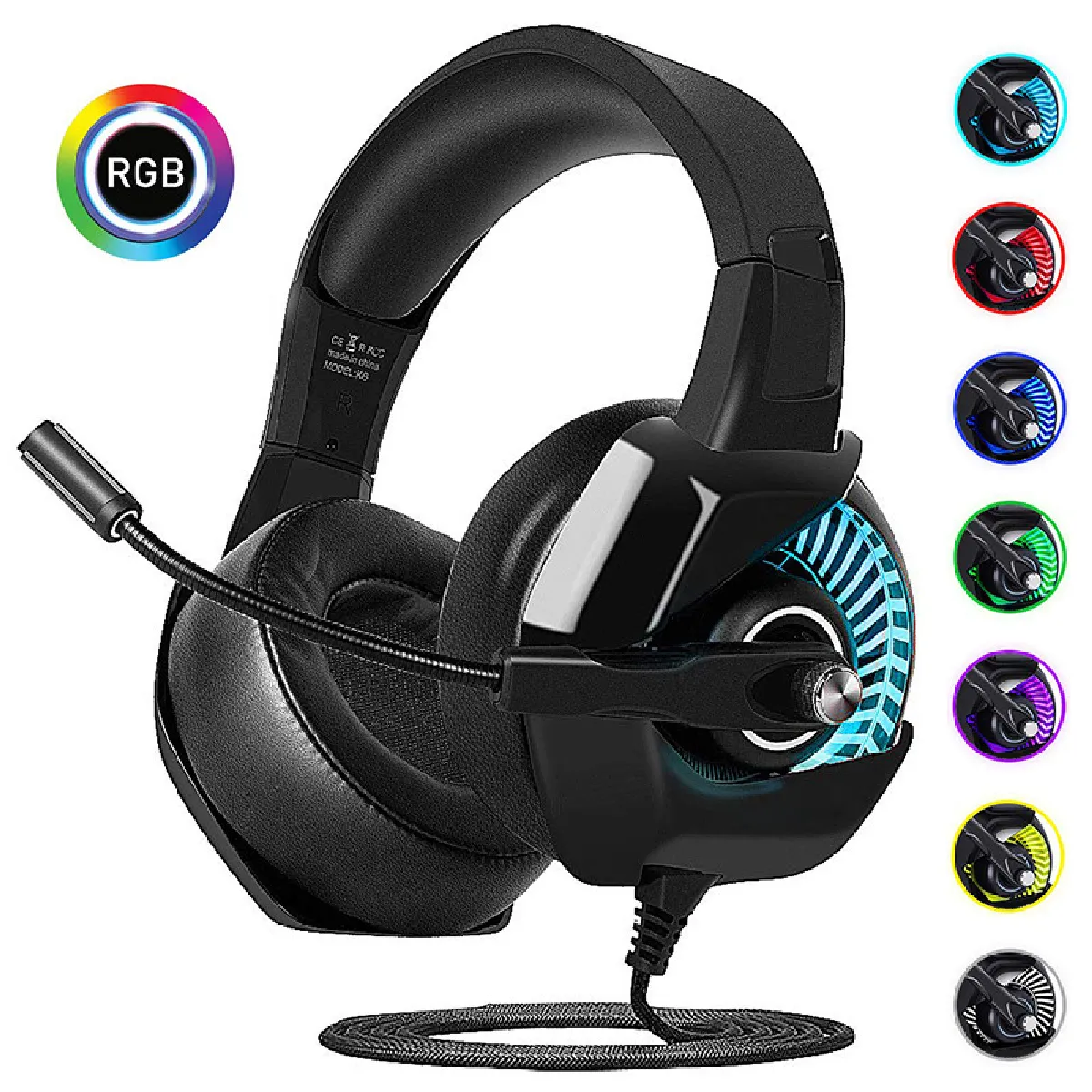 Casque Gaming PS4 - Casque Gamer avec Micro et RGB LED Lampe pour PS4 Xbox One PC Mac Smartphone /Surround 7.1 virtuel/Anti Bruit Mic/Arceau Réglable (RGB)