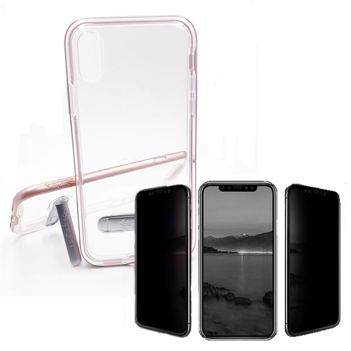 Kit Coque Spigen Crystal Hybrid + Verre Trempé 5D Anti-Spy / Intimité / Intimité - Iphone XR - Rose