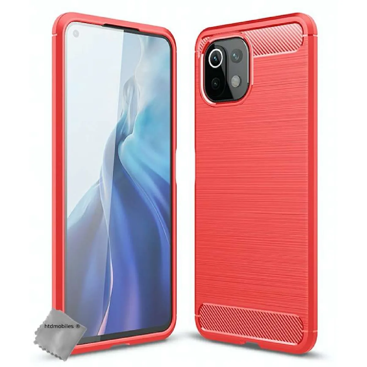 Coque silicone gel carbone pour Xiaomi Mi 11 Lite 5G NE + film ecran - ROUGE