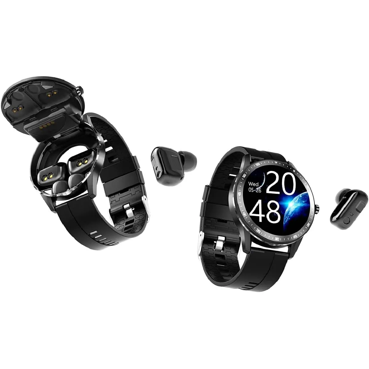 X6 2 en 1 montre intelligente avec écouteurs 512 Mo Smartwatch TWS Bluetooth écouteur fréquence cardiaque tensiomètre montre de sport Fitness Tracker(noir)