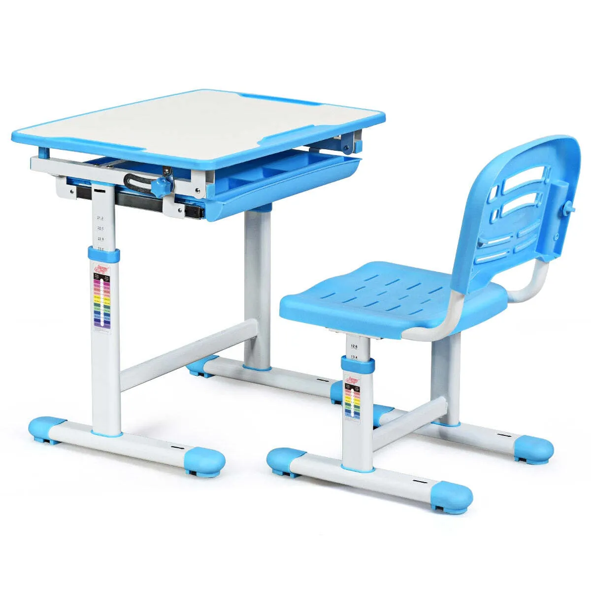 Ensemble table chaise pour enfant réglable en hauteur avec tiroir inclinables bleu 20_0000547