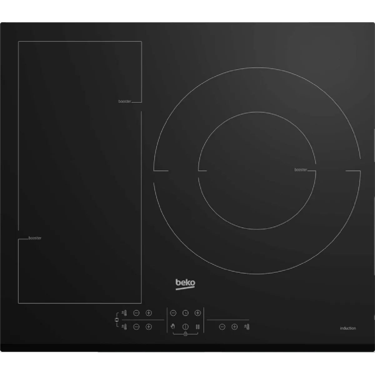 Table de cuissson à induction 60cm 3 feux 7200w noir - hii63201fmtb - BEKO