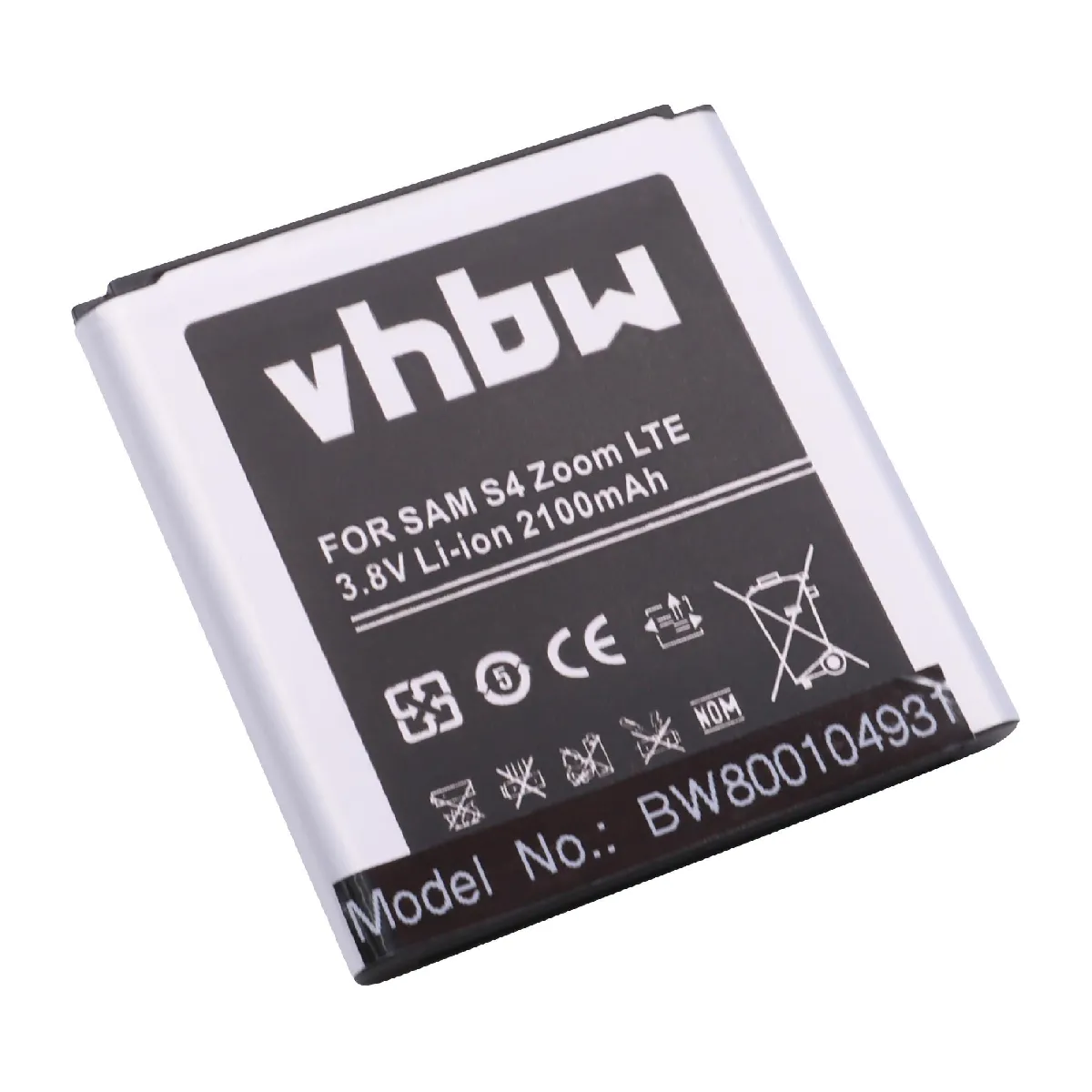 vhbw Batterie 2100mAh (3.8V) pour smartphone Samsung Galaxy S4 Zoom, S4 Zoom LTE, SM-C101, SM-C1010, SM-C105 remplace B740, B740AC, B740AE.