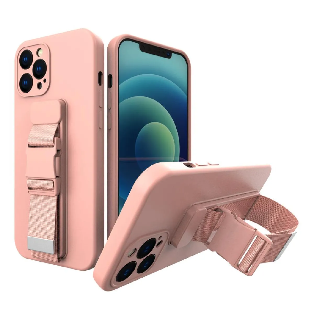 housse en corde gel tpu air etui housse avec laniere pour iphone xr rose