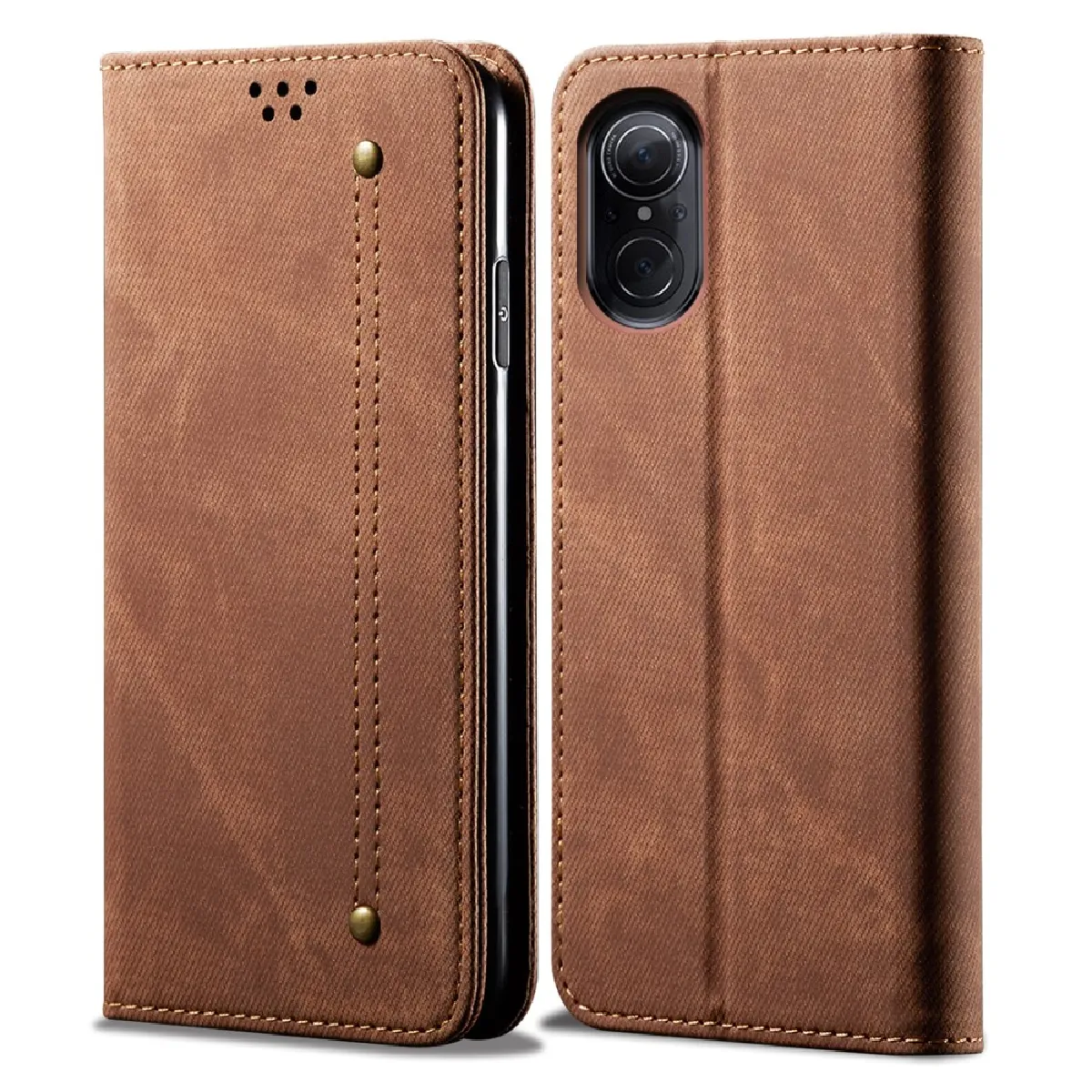 Etui en PU aspiration magnétique, texture jeans avec support café pour votre Huawei nova 9 SE