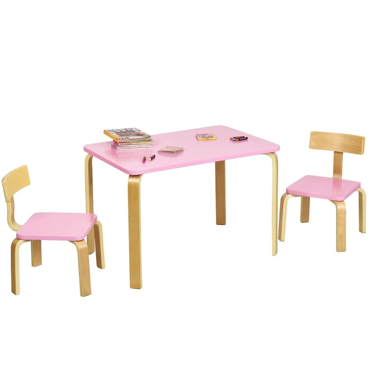 Ensemble table et chaise pour enfant inclus 1 table et 2 chaises bonne protection en bois courbé rose 20_0000579