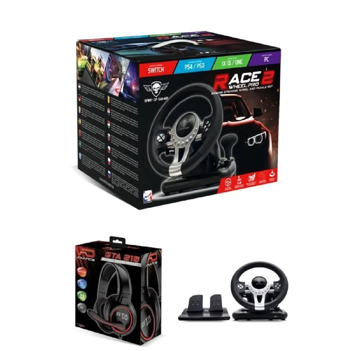 Volant et pédales de jeu Vidéo PRO Race Pro SV450 compatible Xbox Séries X S PS3 PS4 SWITCH PC SUBSONIC + Casque GAMER GTA210 PRO