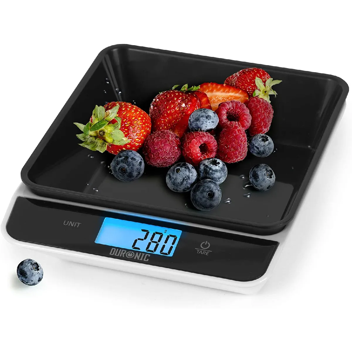 KS100 BK Balance de cuisine noire   Capacité de 5kg   Bol de 1,2L inclus   Large écran rétroéclairé   Fonction d'ajout de poids   4 capteurs précis   Idéale pour la pâtisserie ou comme balance postale