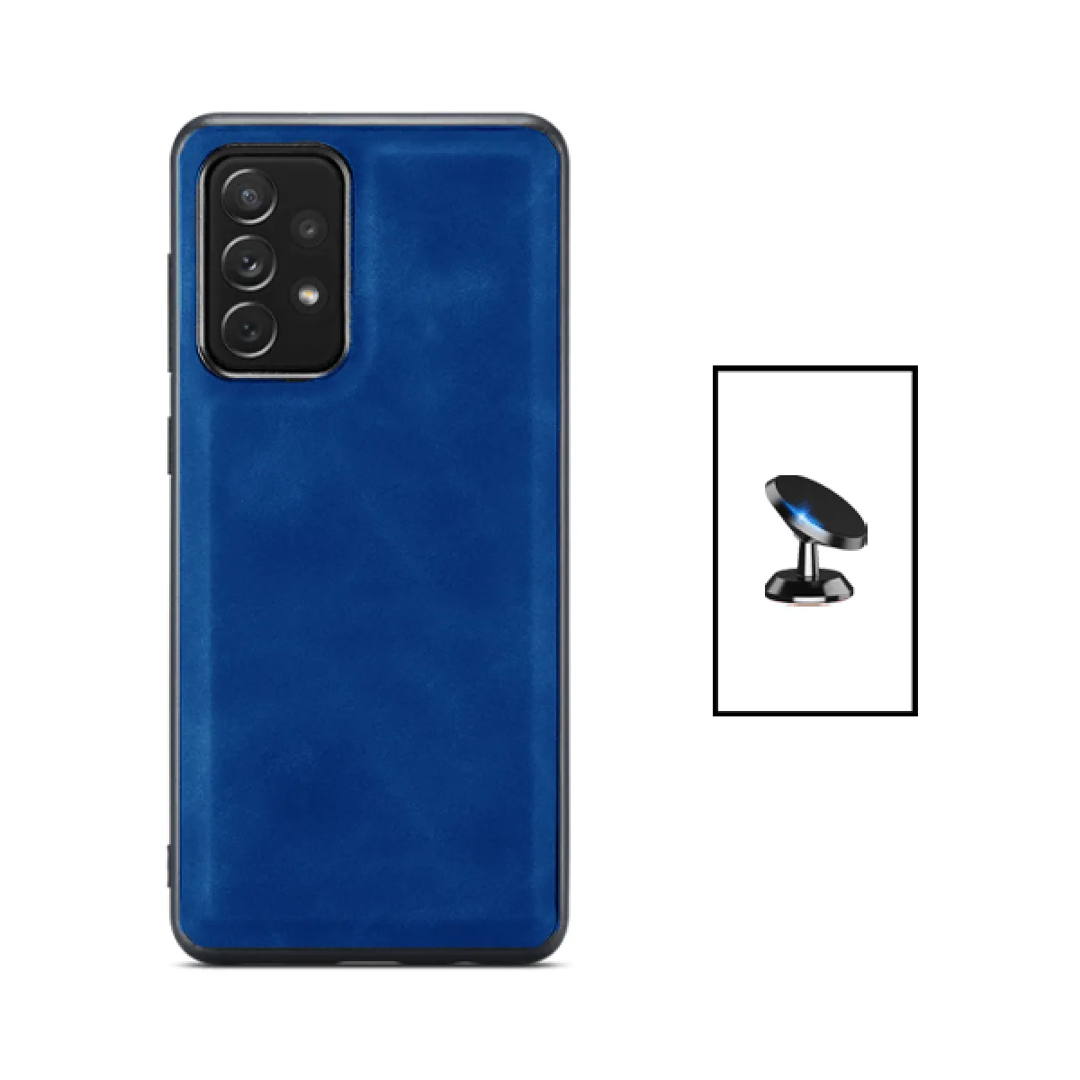 Kit Coque MagneticLeather + Support Magnétique pour Samsung Galaxy A52 - Bleu