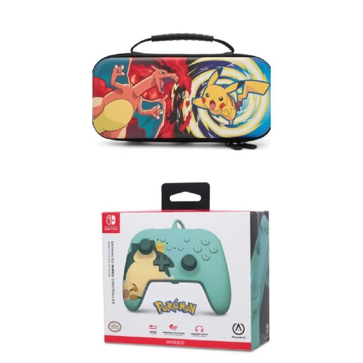 Manette SWITCH Filaire Nintendo Pokémon: Snorlax & Friends Officielle + Sacoche Switch Pokemon Pikachu vs. Dracaufeu