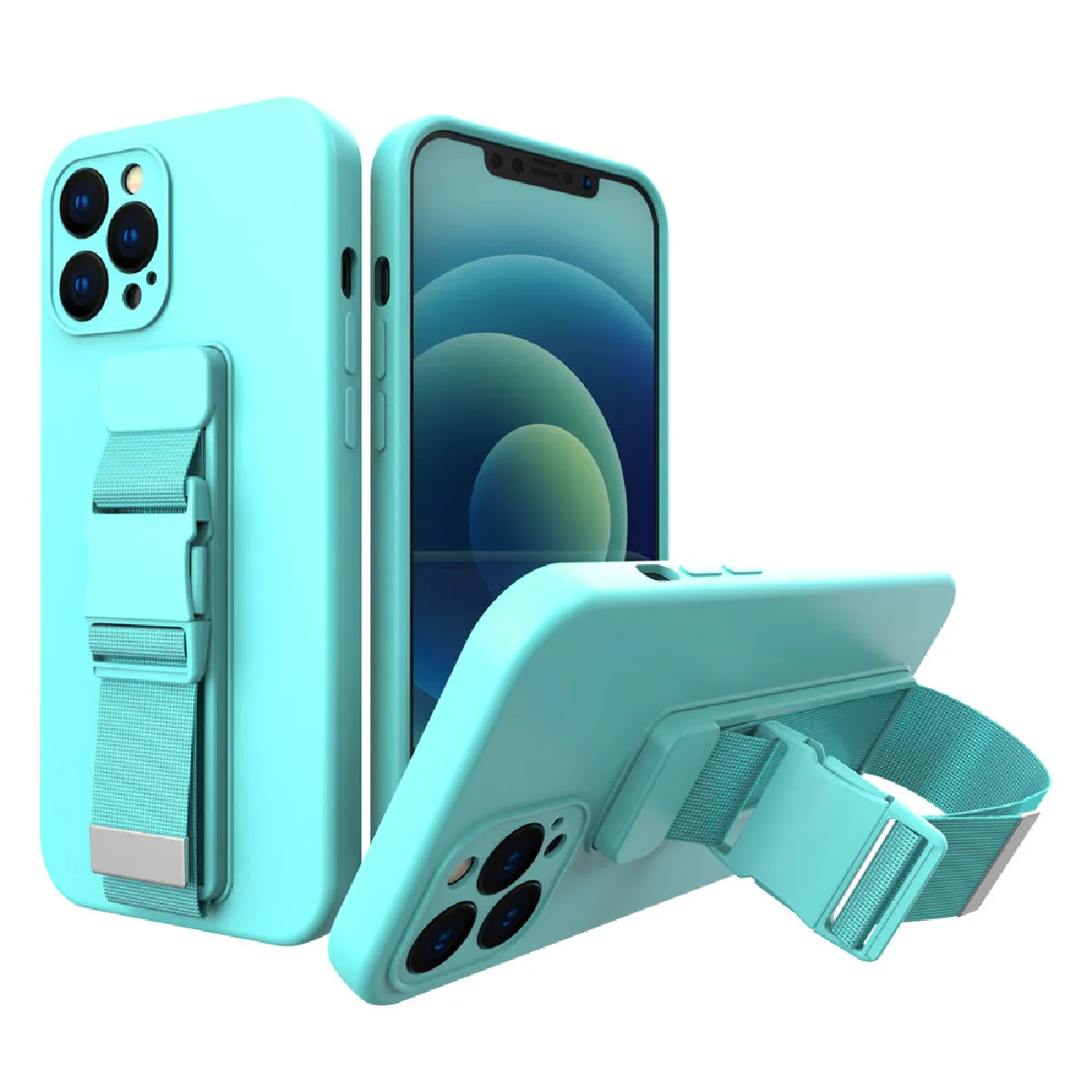 housse en corde gel tpu air etui housse avec laniere pour iphone 13 bleu clair