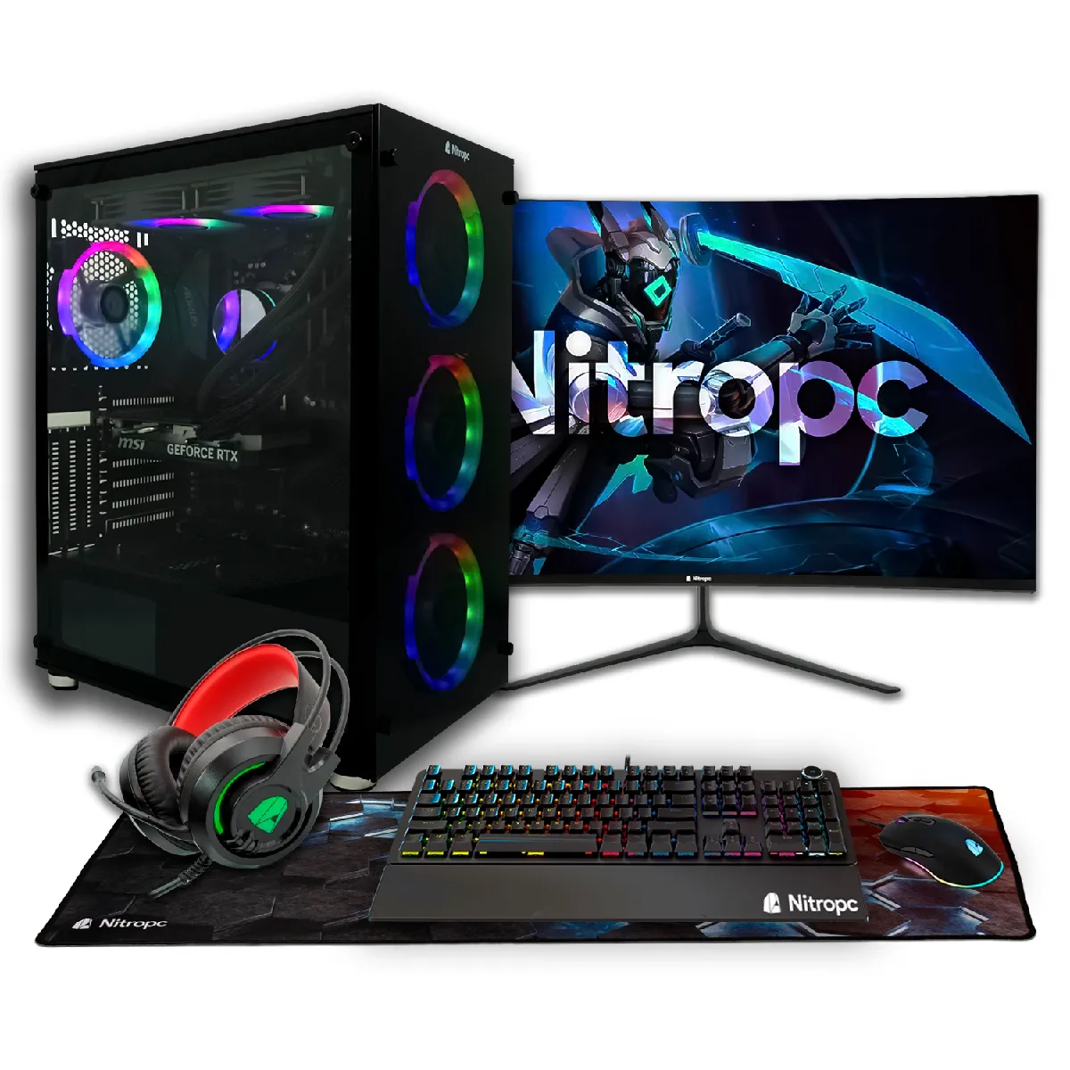 PC Gamer complet Nitropc Pack Diamond Plus - Intel i7-13700KF, RTX 3060 12Go, RAM 32Go, M.2 2To, Windows 11, WiFi - Écran 27" FullHD curvo, clavier, souris, tapis et ecouteurs avec microphone