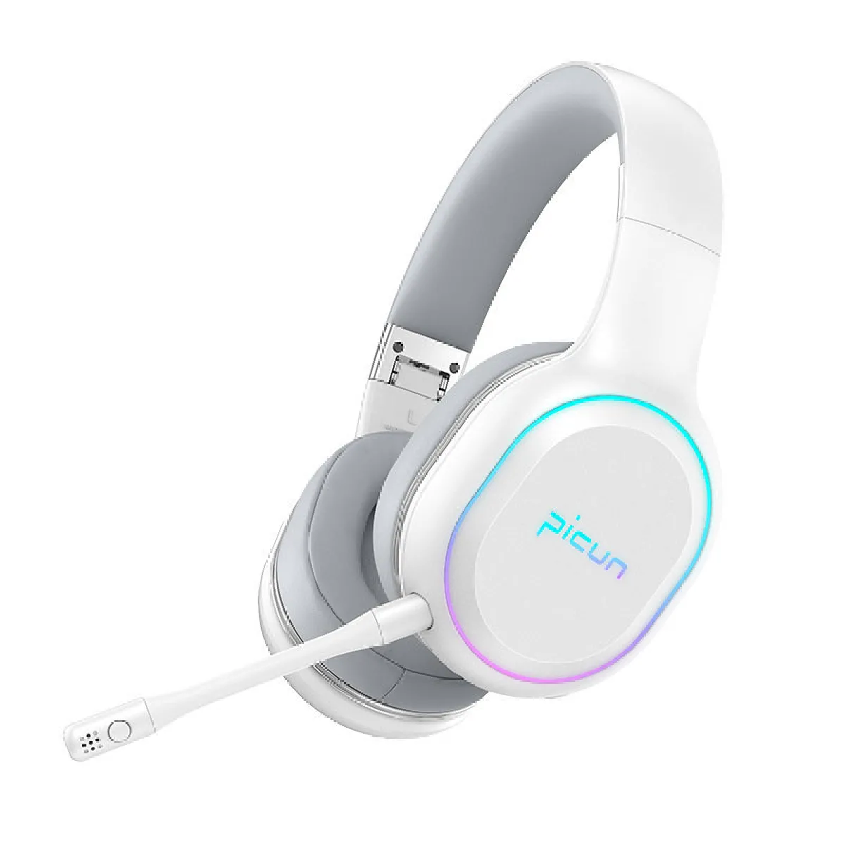 Casque de jeu Bluetooth Picun P80-XH, casque sans fil à double pilote uniquement pour téléphone, câble de 3,5 mm câblé pour X-Box, PS4, PS5, 30H de lecture avec lumière RVB, son de jeu vibrant immersif stéréo Hi-Fi(blanc)