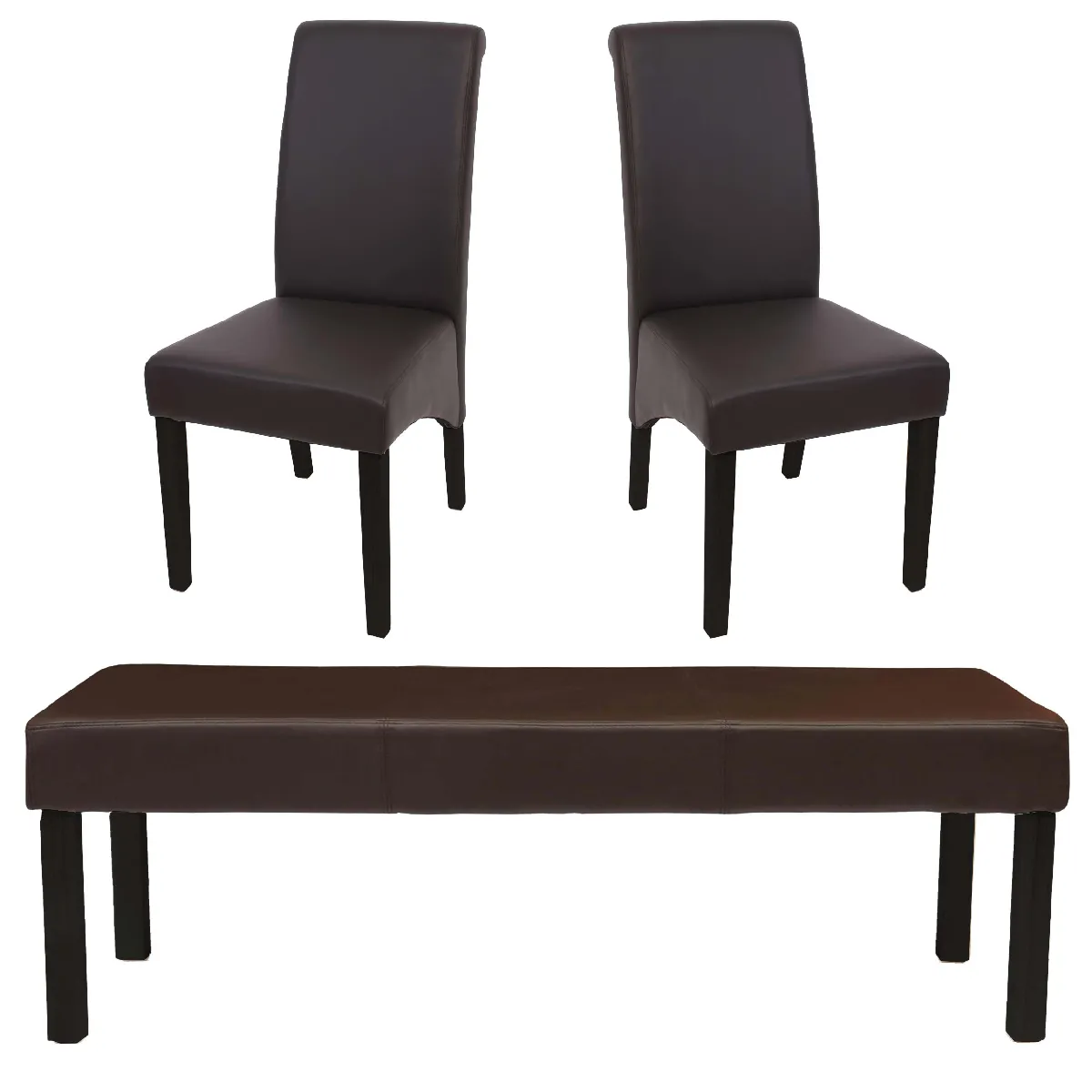 Ensemble de salle à manger M37 ~ banc + 2x chaise, similicuir ~ 120x43x49 cm marron, pieds foncés