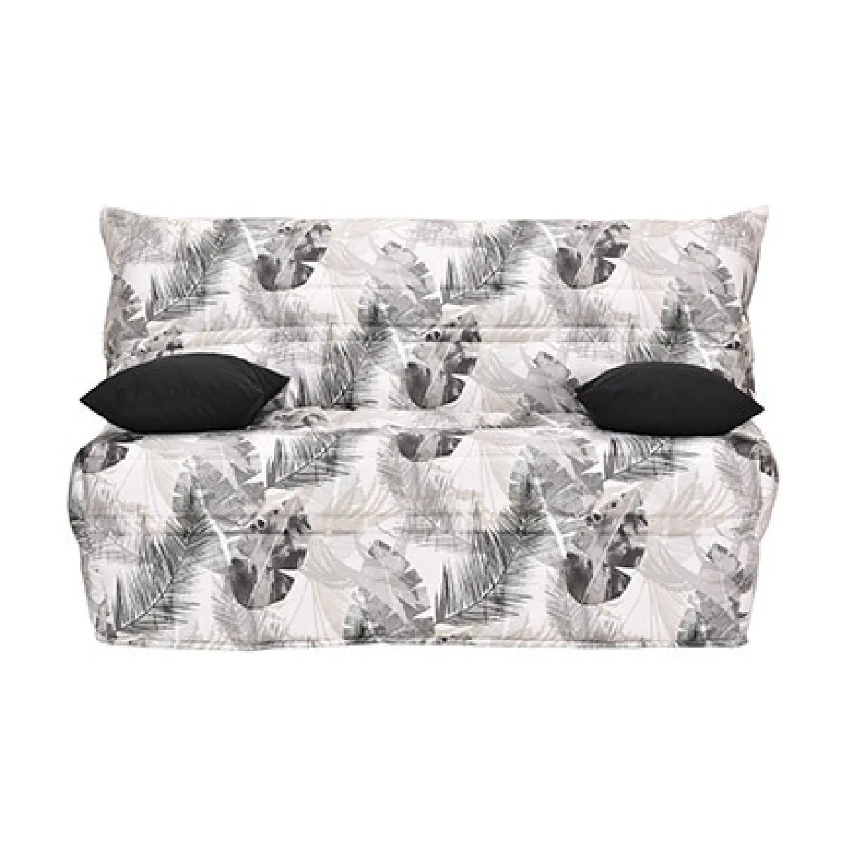 Banquette-lit accordéon 140 cm matelas 9 cm tissu motif gris et blanc