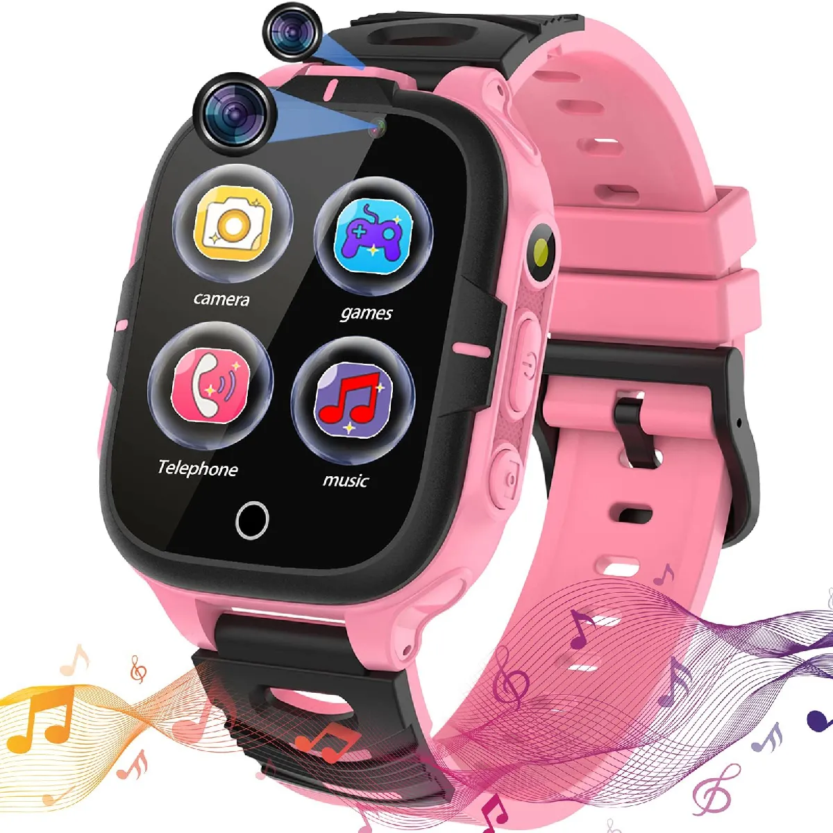 Montre Connectée pour enfants, garçons et filles - Montre Connectée pour enfants avec 15 jeux, appel SOS, lecteur de musique, caméra vidéo, appel, réveil, calculatrice, écran tactile, pour garçons et filles, étudiants( Rose)