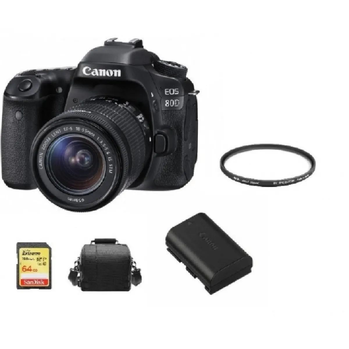 CANON EOS 80D KIT EF-S 18-55mm F3.5-5.6 IS STM + 64GB SD card + camera Bag + LP-E6N Battery + HOYA 58mm PRO 1D Protector