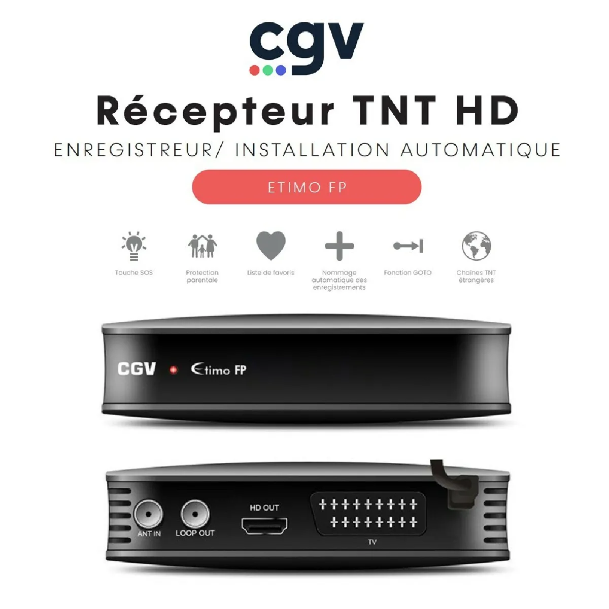 Récepteur Enregistreur TNT HD ETIMO FP - Installation automatique, Time Shift, Instant Replay, Fonction Timer, GO-TO