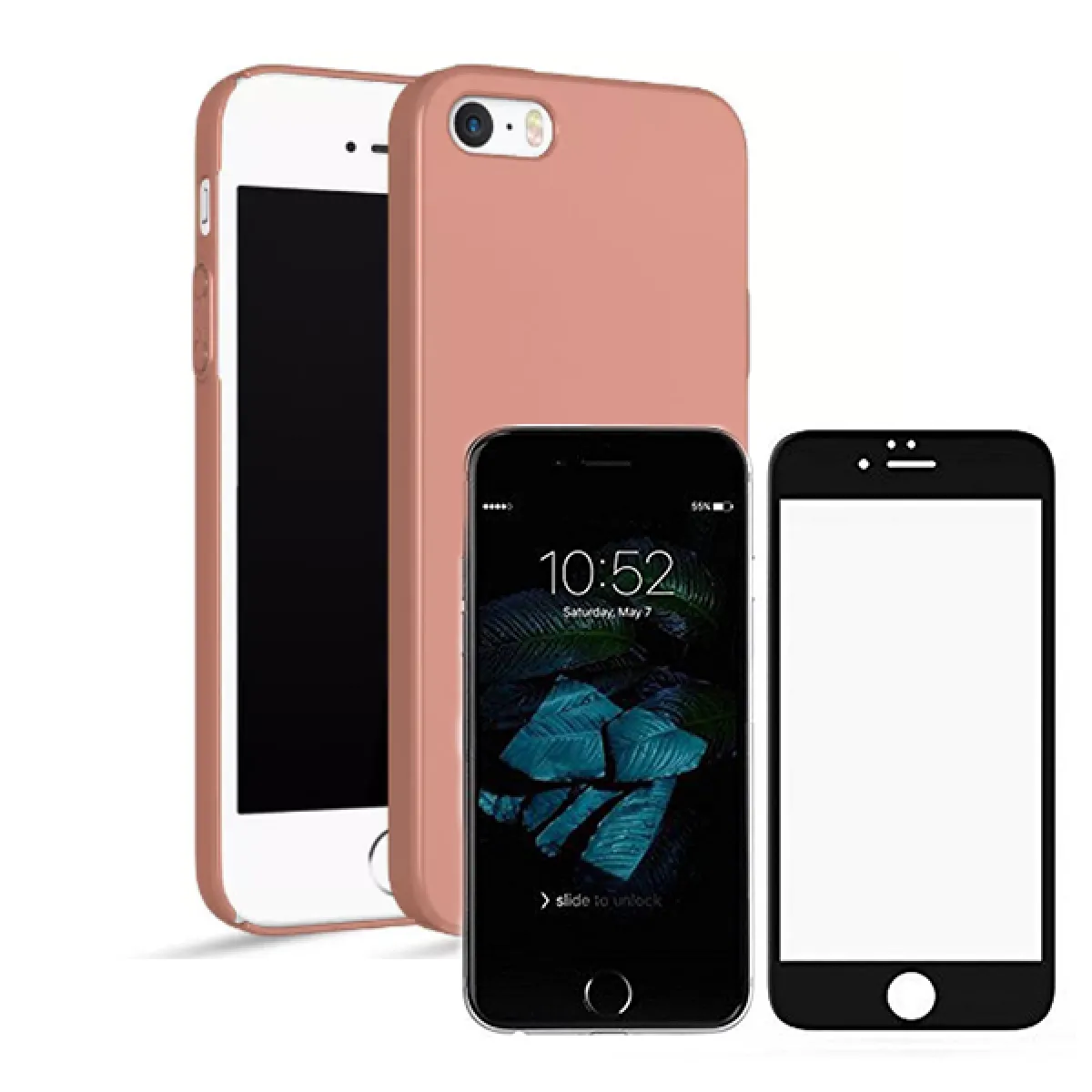 Kit de Verre Trempé 5D Full Cover + Coque SlimShield - Iphone 5 / 5S / SE Rose