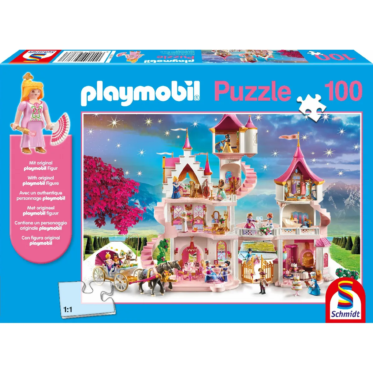 Château de Princesse, Puzzle pour Enfants de 100 pièces, avec Figurine Playmobil Originale