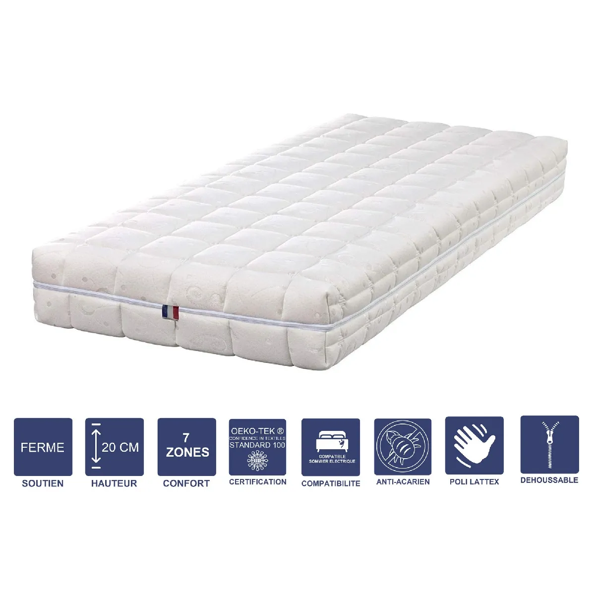 Matelas Mémoire de Forme + Alèse 160x200 x 20 cm Ferme + Oreiller Visco - Spécial Sommier Electrique - Déhoussable Housse Lavable - 7 Zones de Confort - Noyau Poli Lattex HR Dernière Génération - Très Respirant