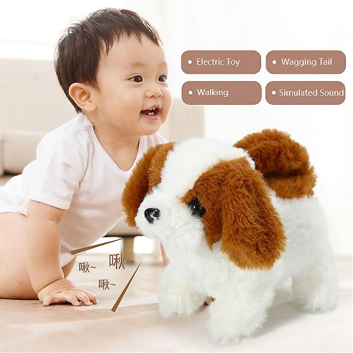 Jouets électriques Simulation douce Chien en peluche Marche en peluche Chien aboyant Lumière Simulation drôle Mouvement Peluche poupée jouet (C)