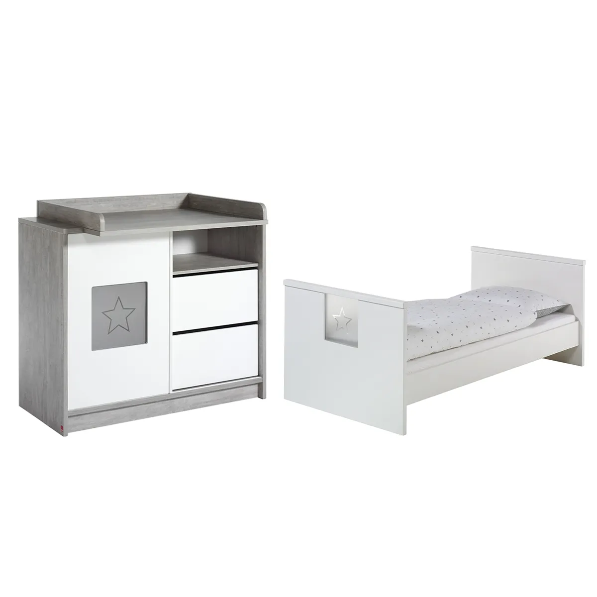 Lit évolutif 70x140 et commode avec plan à langer Abby - Blanc et gris