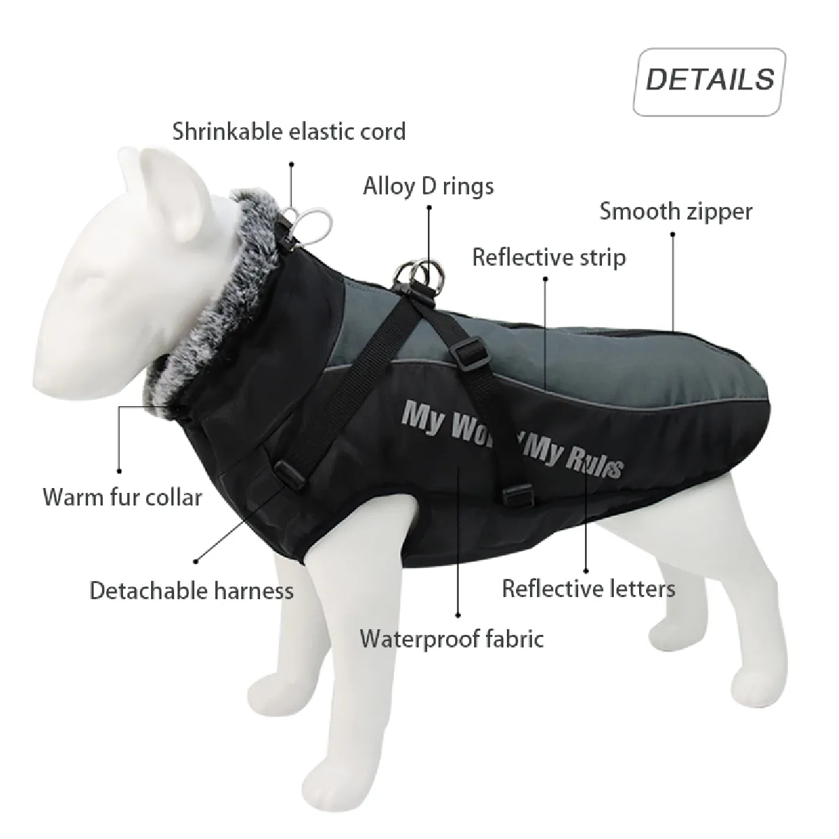 Veste col fourrure hiver vêtements pour chiens animaux de compagnie imperméable gros manteau pour chiens avec harnais amovible bulldog assorti & 124 ; vestes enduites pour chiens