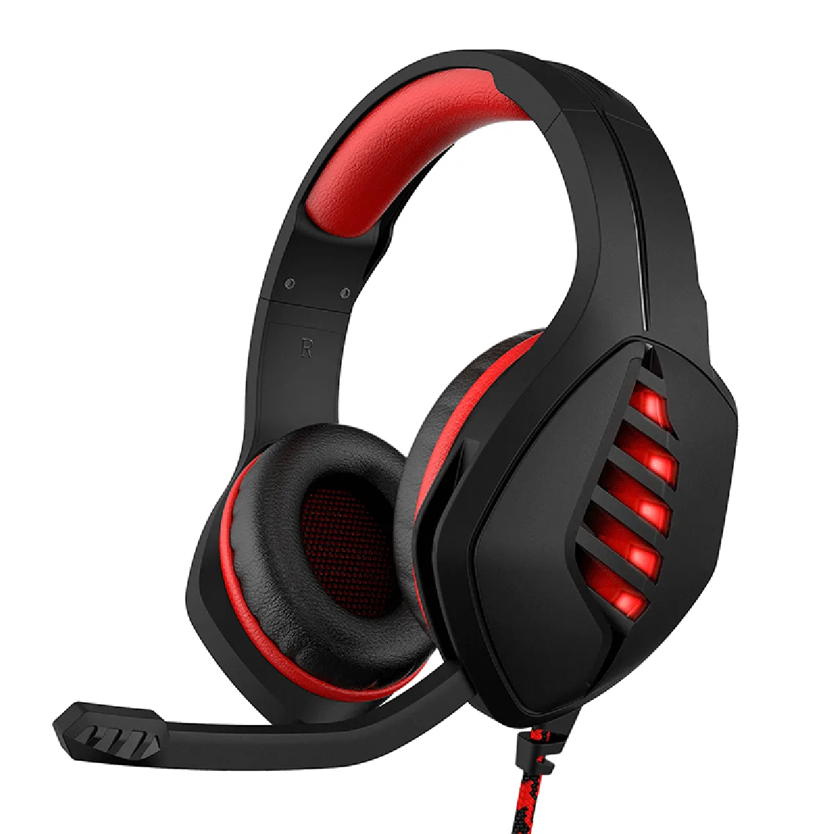 Casque de jeu pour PS4, PC, manette Xbox One, casque antibruit sur l'oreille avec micro, lumière LED 7 couleurs, contour des basses, cache-oreilles à mémoire douce pour ordinateur portable Mac Jeux Nintendo Switch(rouge)