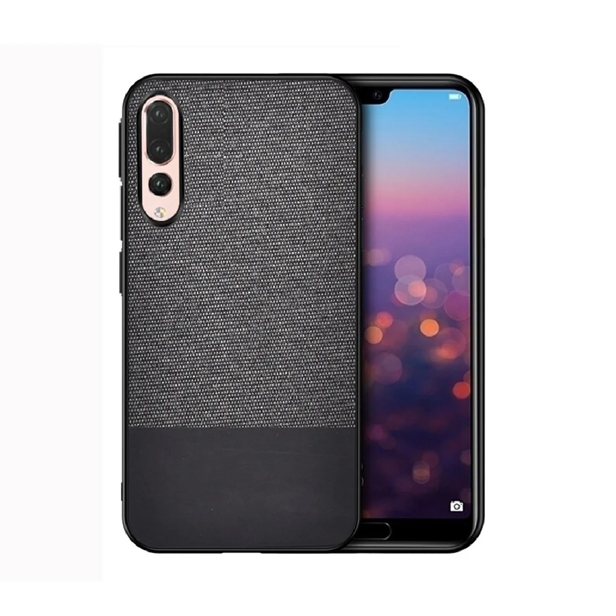 Coque Étui de protection antichoc en PU + tissu pour Huawei P20 Pro noir