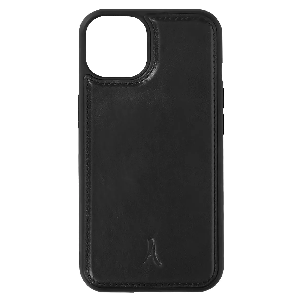 Coque iPhone 13 Rigide Cuir Véritable Finition Surpiquée Akashi Noir