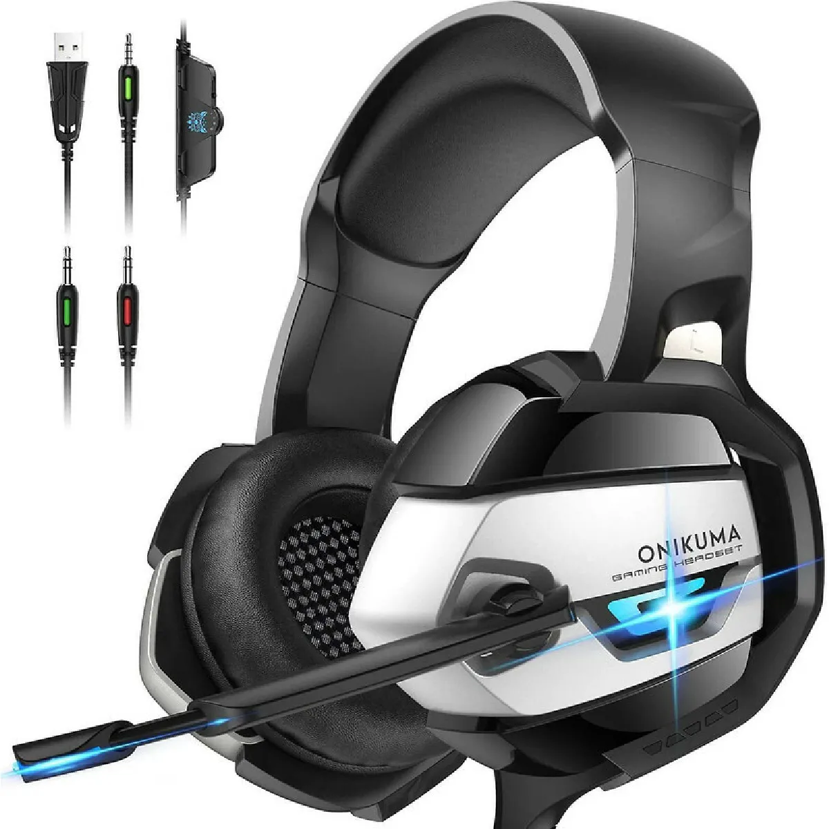 ONIKUMA Casque Gaming PS5 PS4 Xbox One PC Casque Gamer Son 7.1 Surround Isolation Fortes Basses, Microphone Anti Bruit Casque Stéréo pour Jeux vidéo LED Lumièremer (Xbox One Adaptateur Non Inclus),Noir