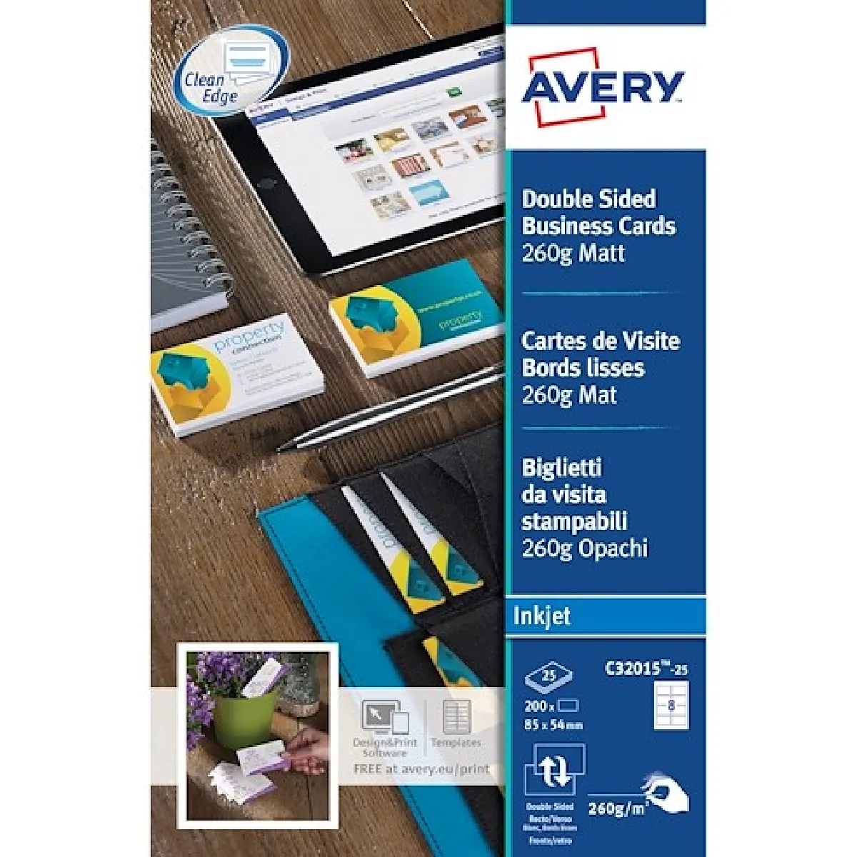 Carte de visite Avery Quick and Clean 260 gr 85 x 54 mm blanc - Pochette de 200