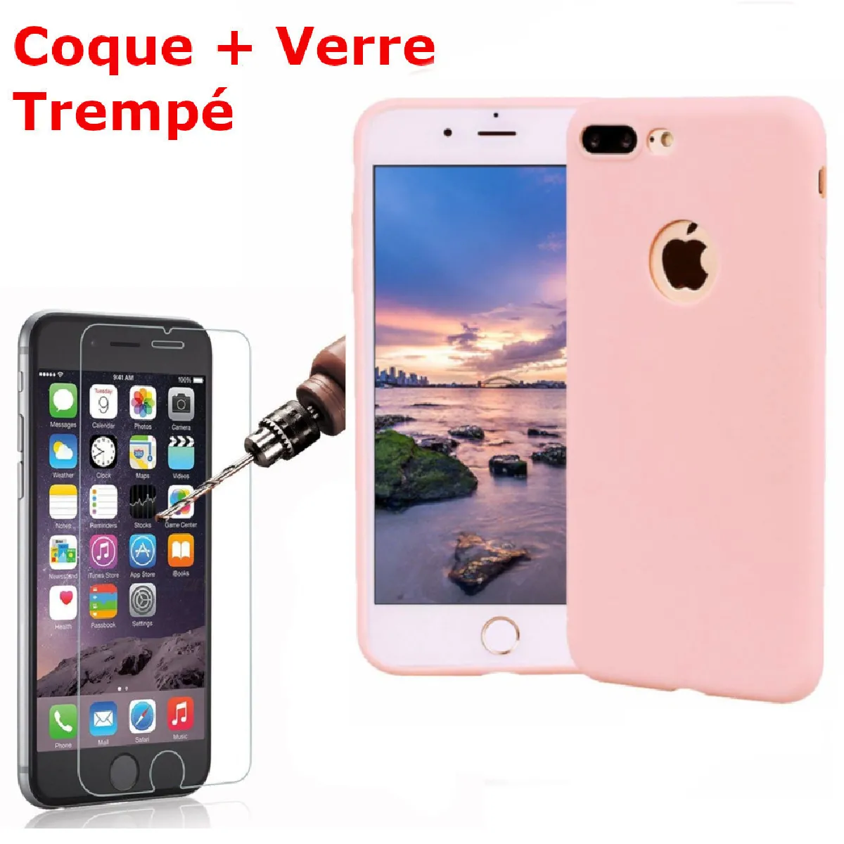 Coque Silicone pour iPhone SE 2020 Rose Antichoc + 2 Verres Trempes Little Boutik®