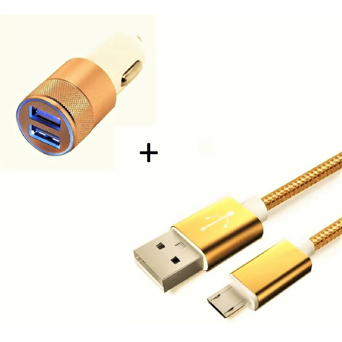 Pack Chargeur Voiture pour SAMSUNG Galaxy J3 2016 Smartphone Micro-USB (Cable Metal Nylon + Double Adaptateur Allume Cigare) And (OR)